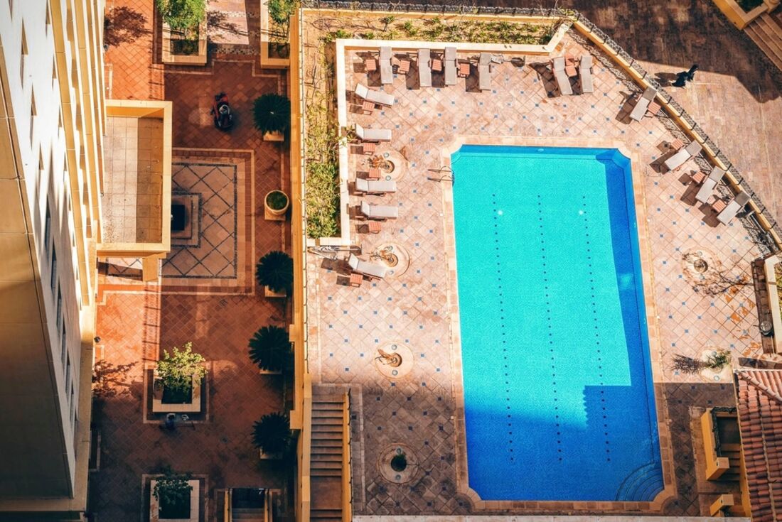 A rectangular pool from above